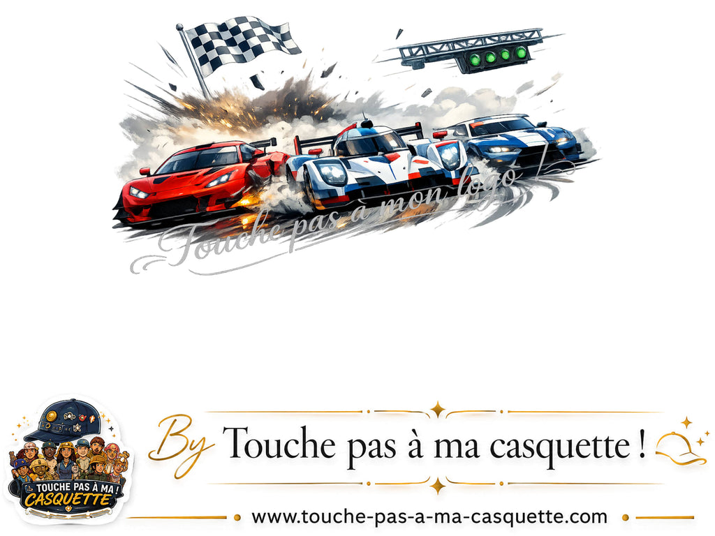 Motif Voitures de course utilisé sur la casquette Beige foncé délavé 5 cm