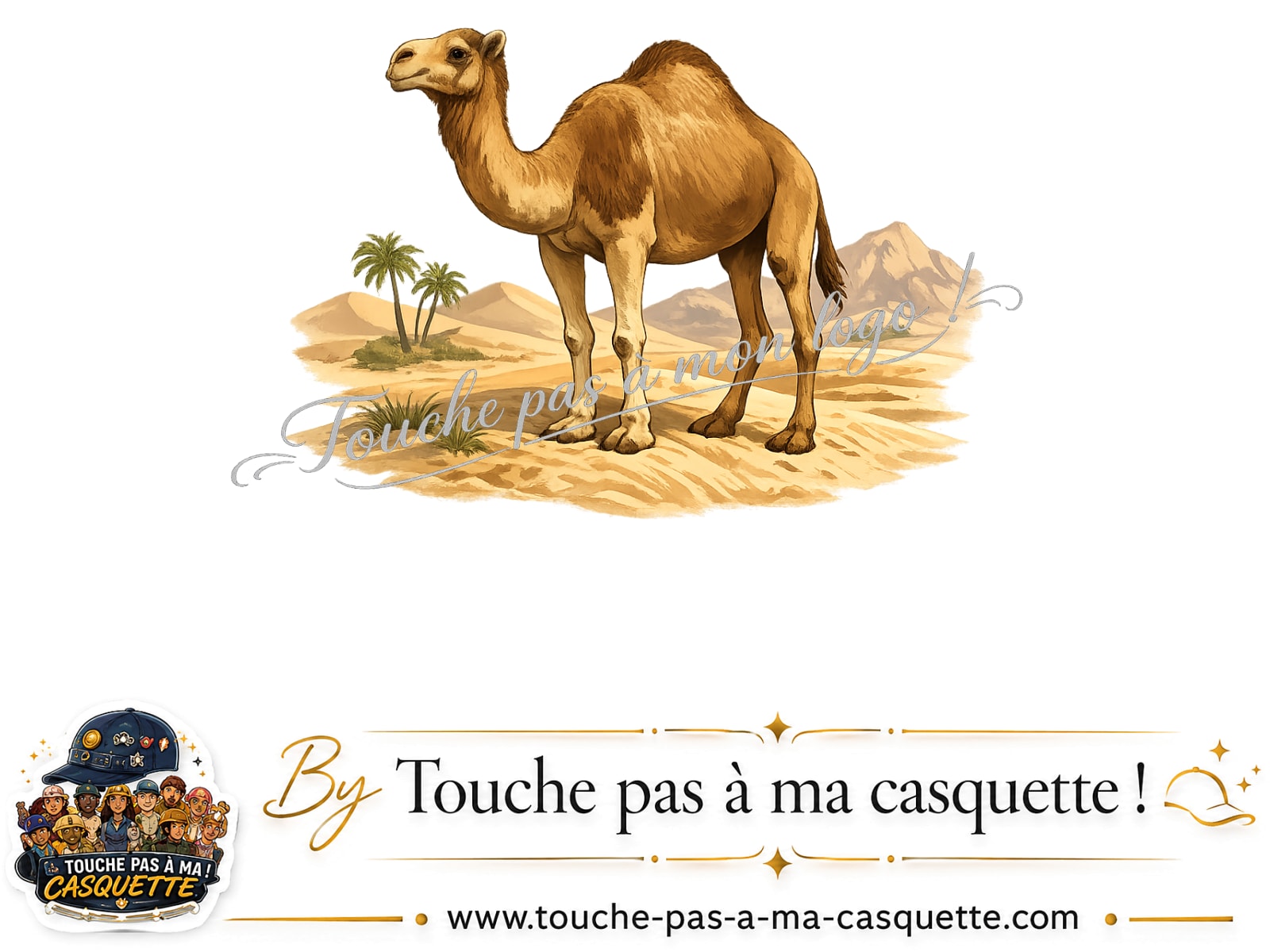 Motif Chameau du désert utilisé sur la casquette Beige clair délavé 7 cm