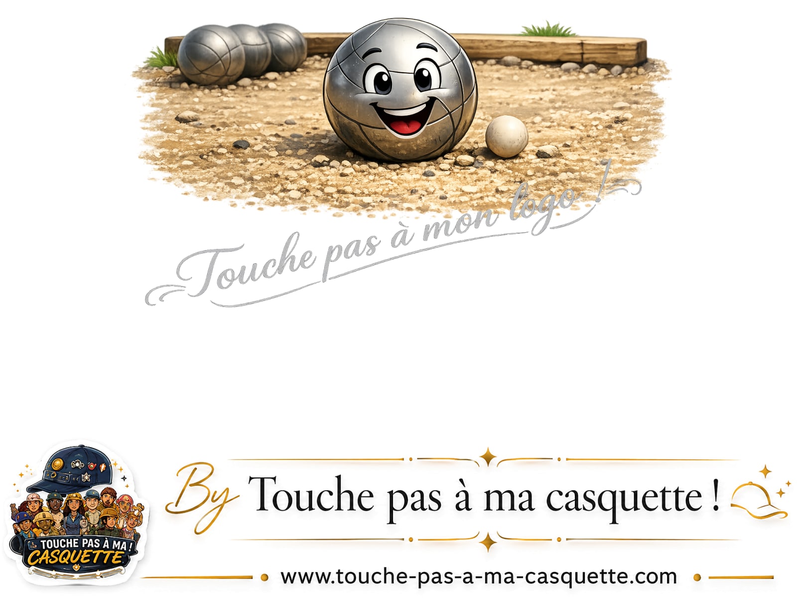 Motif Boule de pétanque souriante utilisé sur la casquette Noir délavé 5 cm