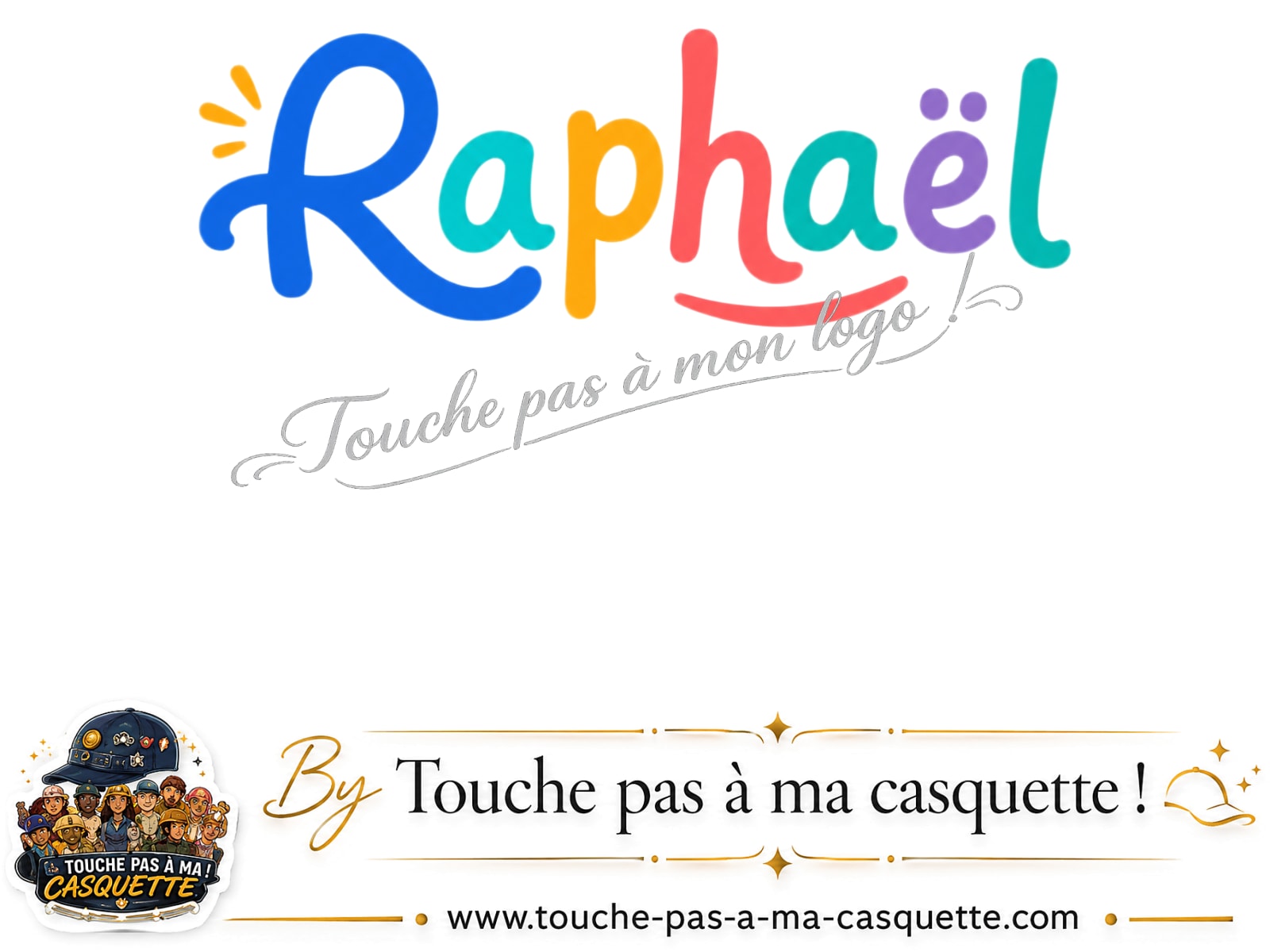Logo logo415 / motif Prénom Raphaël coloré utilisé sur la casquette 3 cm