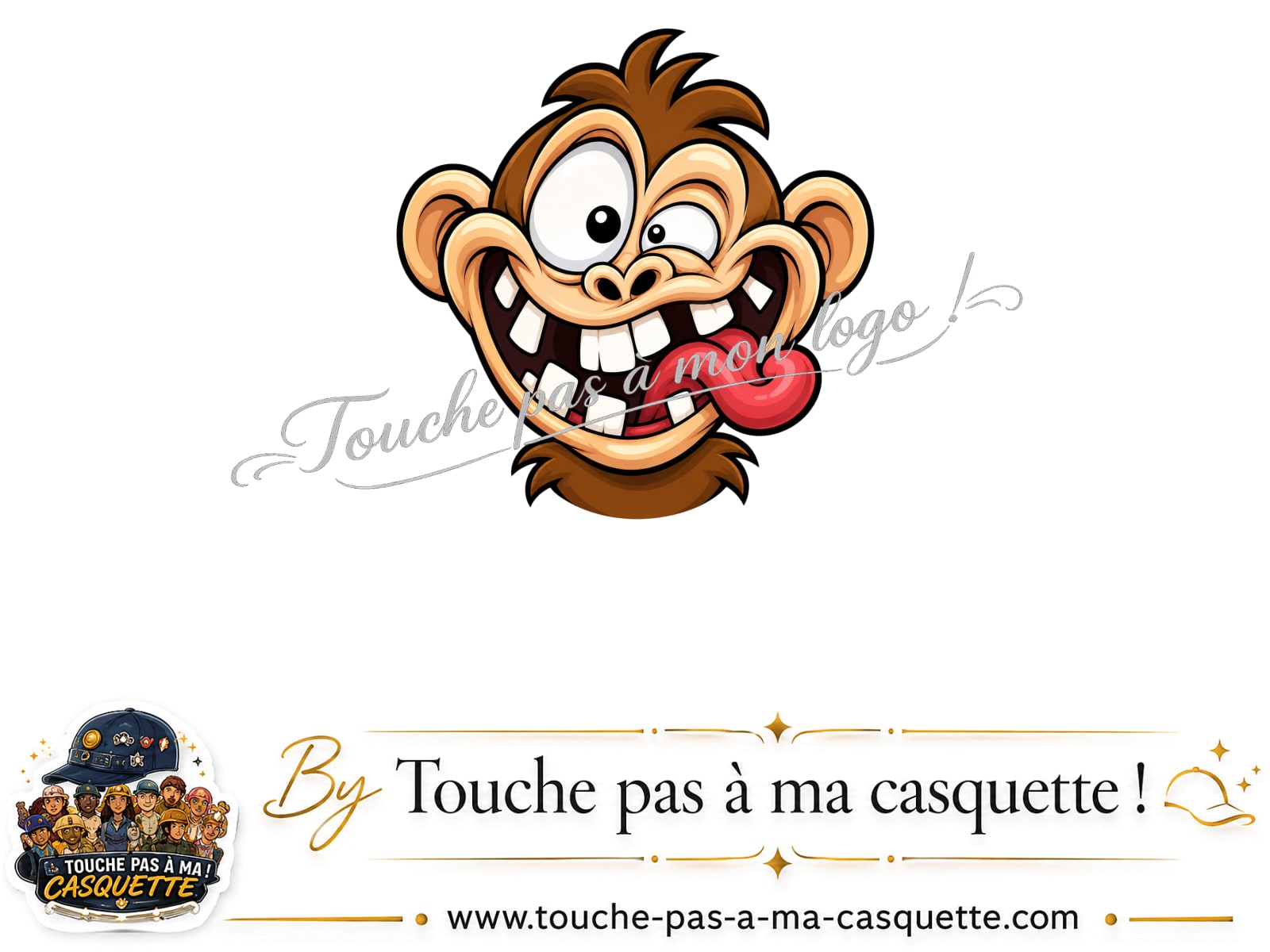 Logo logo371 / motif Singe fou grimace utilisé sur la casquette 3 cm