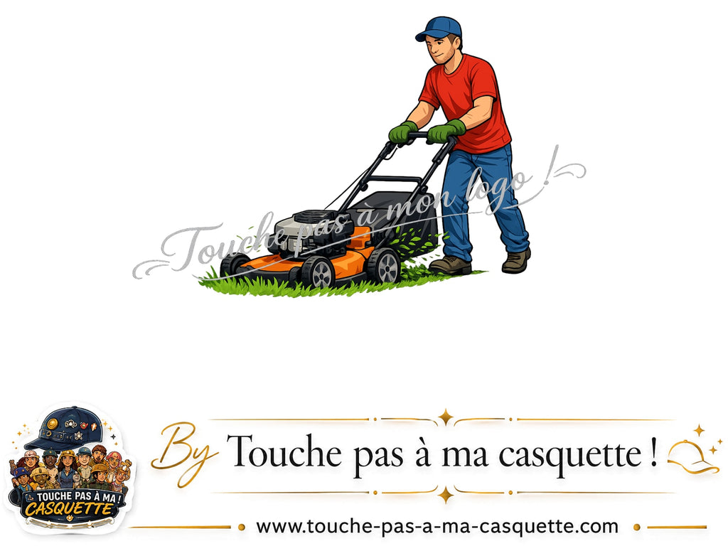 Motif Jardinier avec tondeuse utilisé sur la casquette Rouge délavé - Bordeaux délavé 3 cm