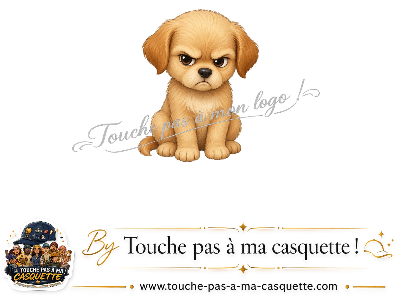 Motif Chiot boudeur utilisé sur la casquette Beige foncé délavé 3 cm