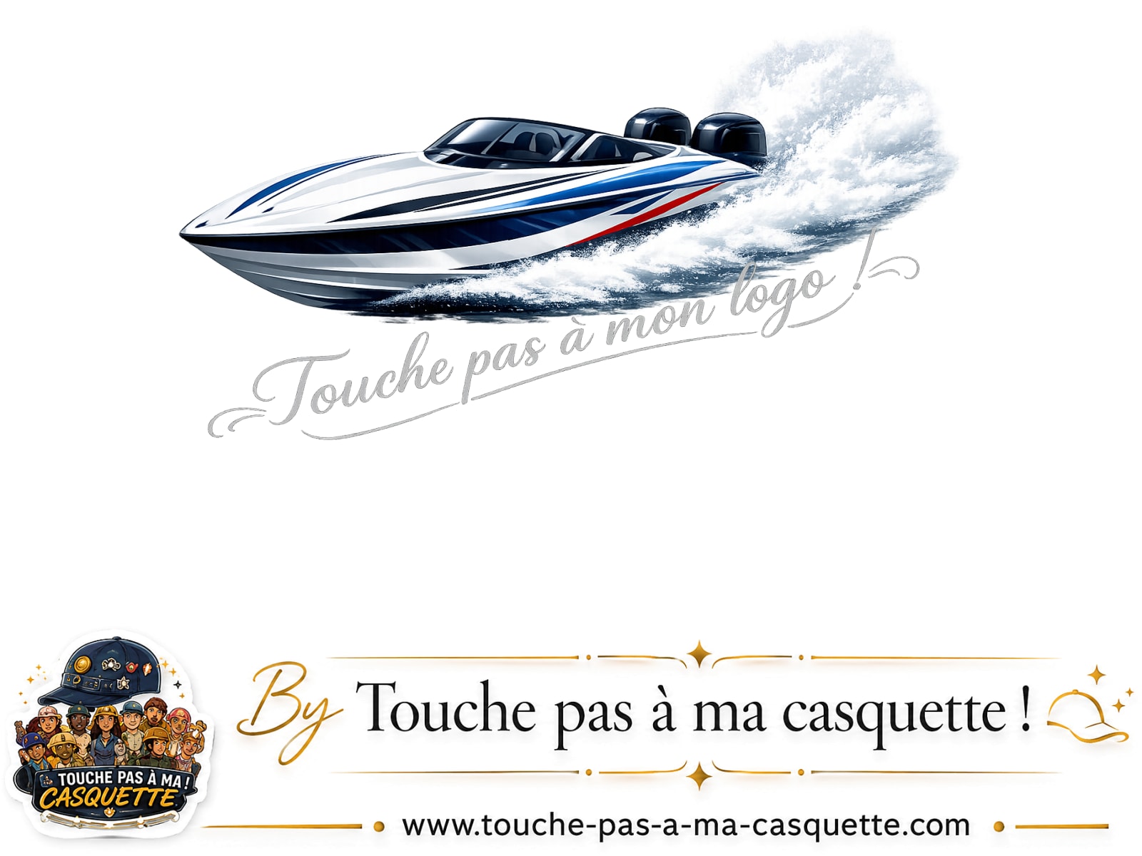 Motif Bateau rapide utilisé sur la casquette Bleu ciel délavé 3 cm