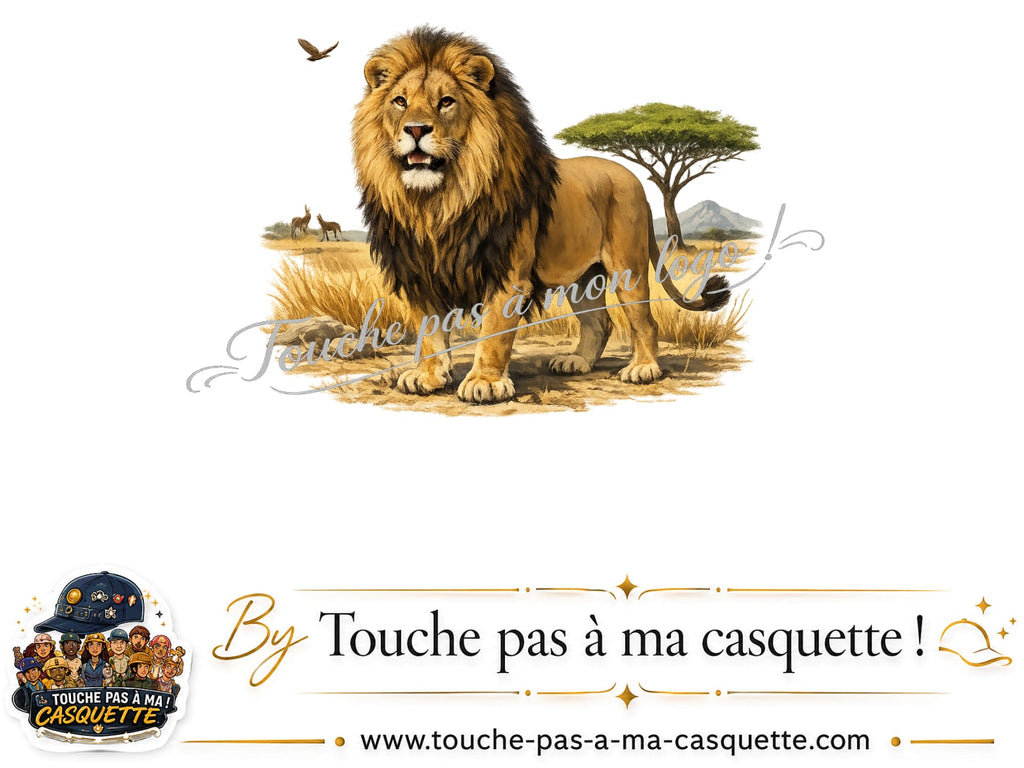Motif Lion de savane utilisé sur la casquette Rouge délavé - Bordeaux délavé 7 cm