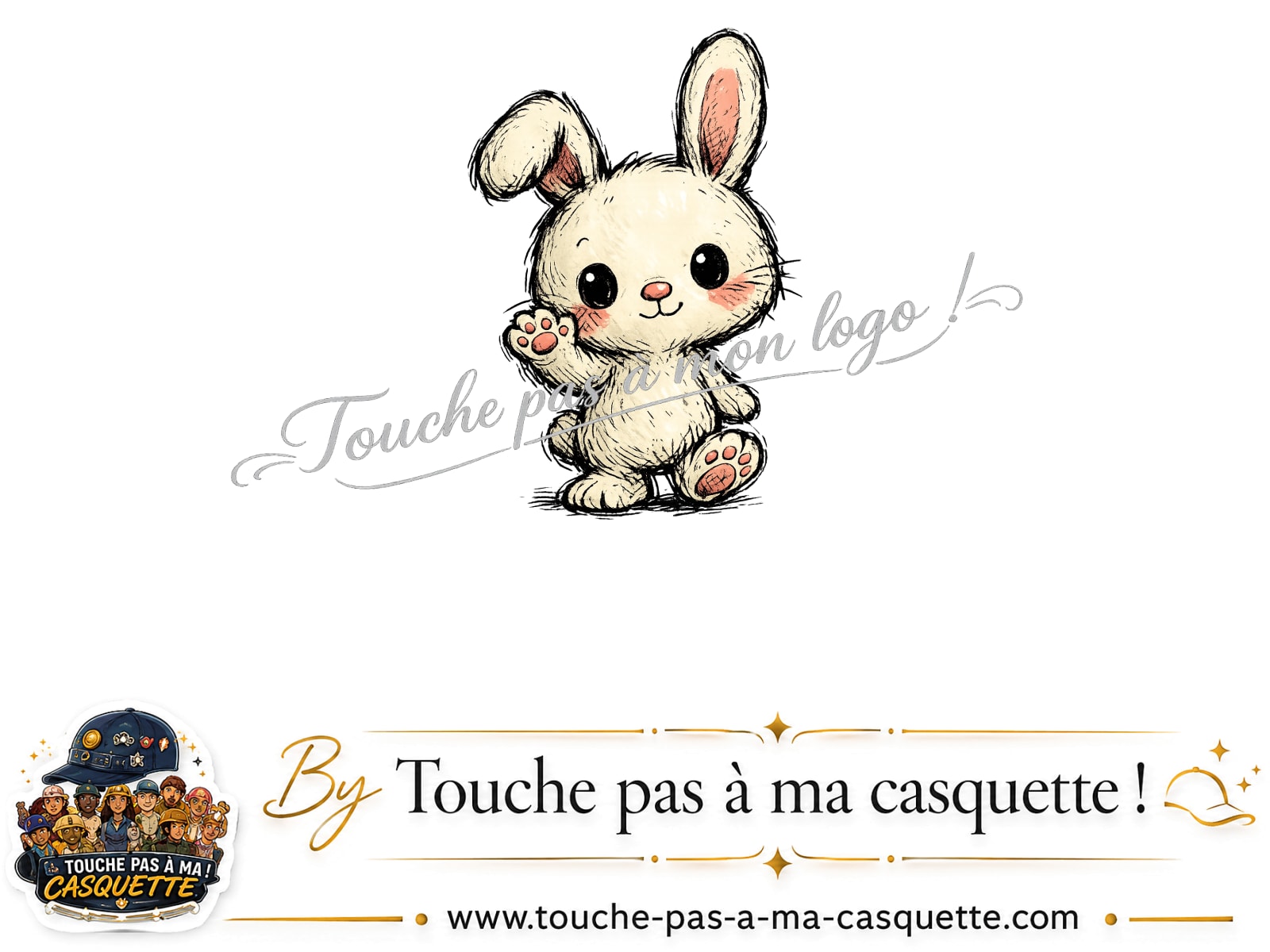 Motif Lapin kawaii utilisé sur la casquette Beige foncé délavé 7 cm