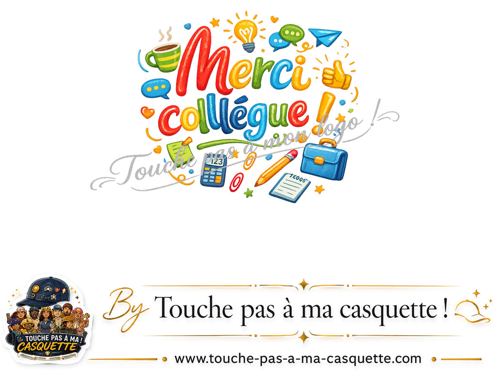 Détail du motif Merci collègue présenté sur la casquette
