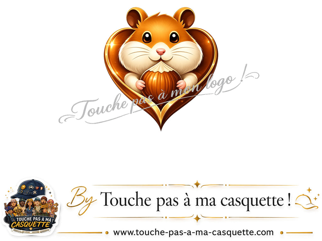 Détail du motif Hamster au gland dans un cœur présenté sur la casquette