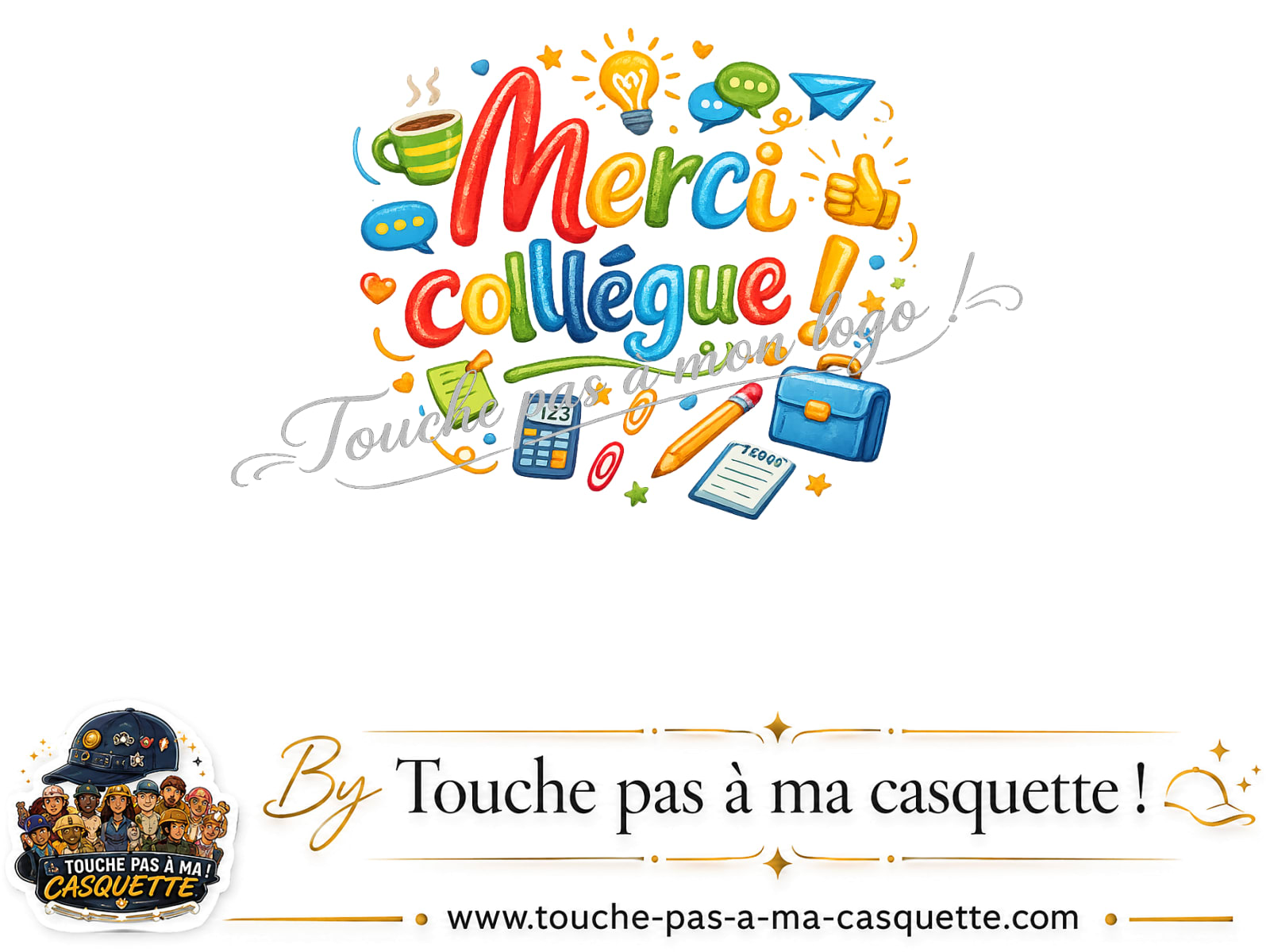 Détail du motif Merci collègue présenté sur la casquette