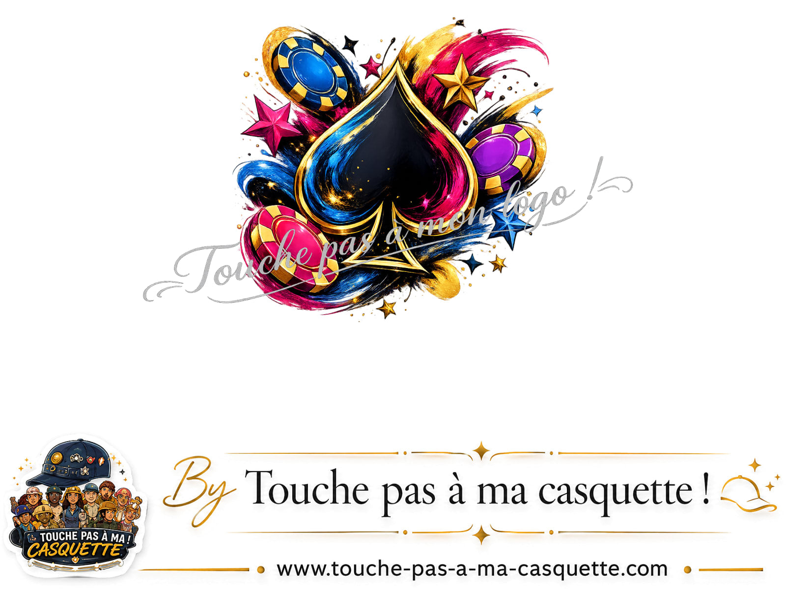 Détail du motif As de pique et jetons de poker présenté sur la casquette