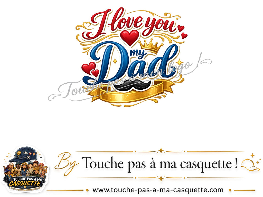 Détail du motif I Love You My Dad couronné présenté sur la casquette