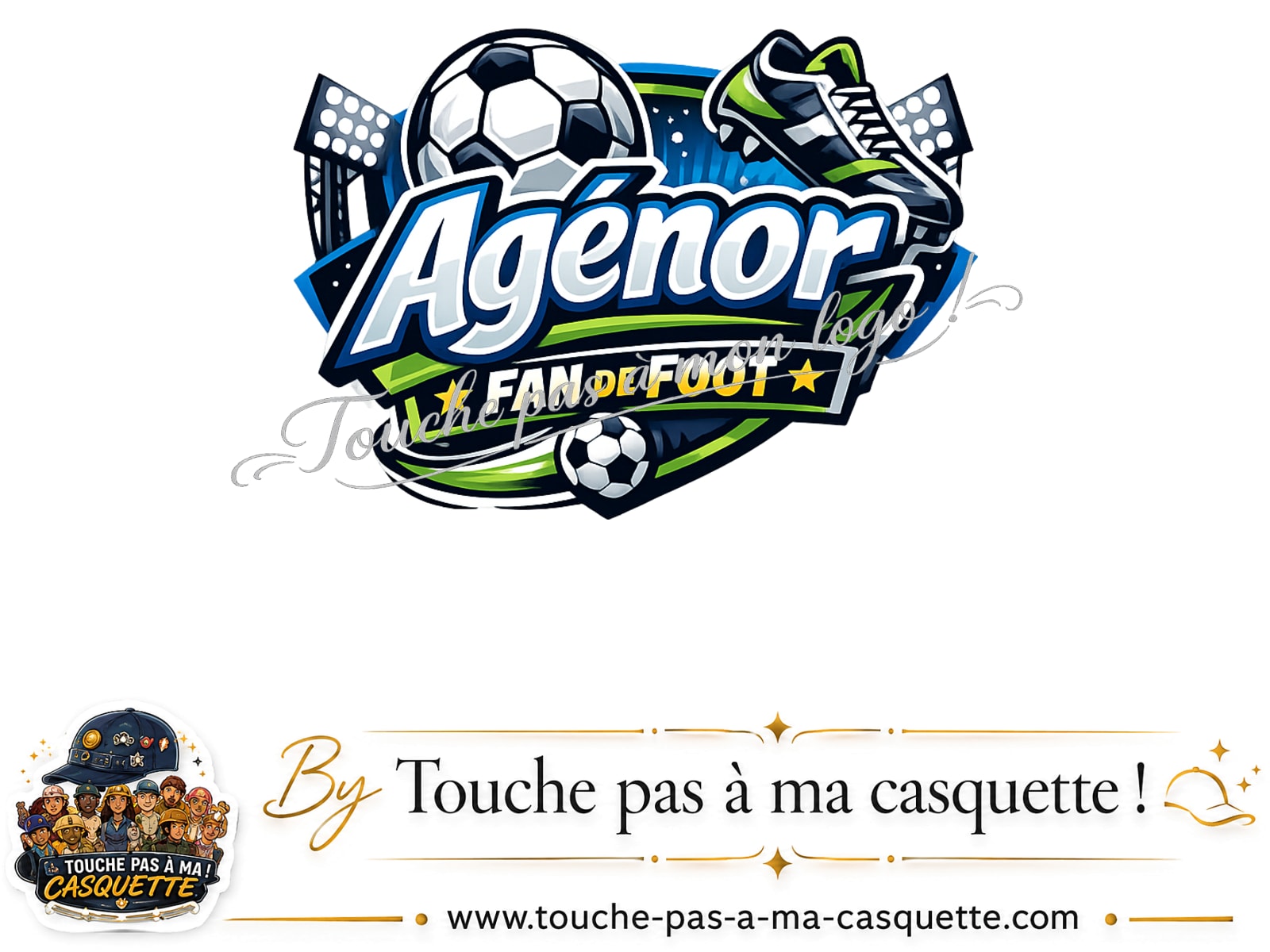 Détail du motif Agénor fan de foot présenté sur la casquette