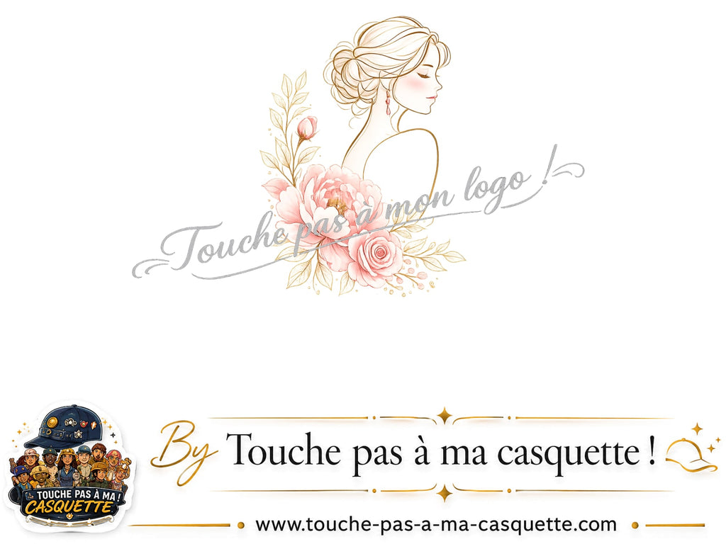 Détail du motif Portrait féminin aux pivoines présenté sur la casquette