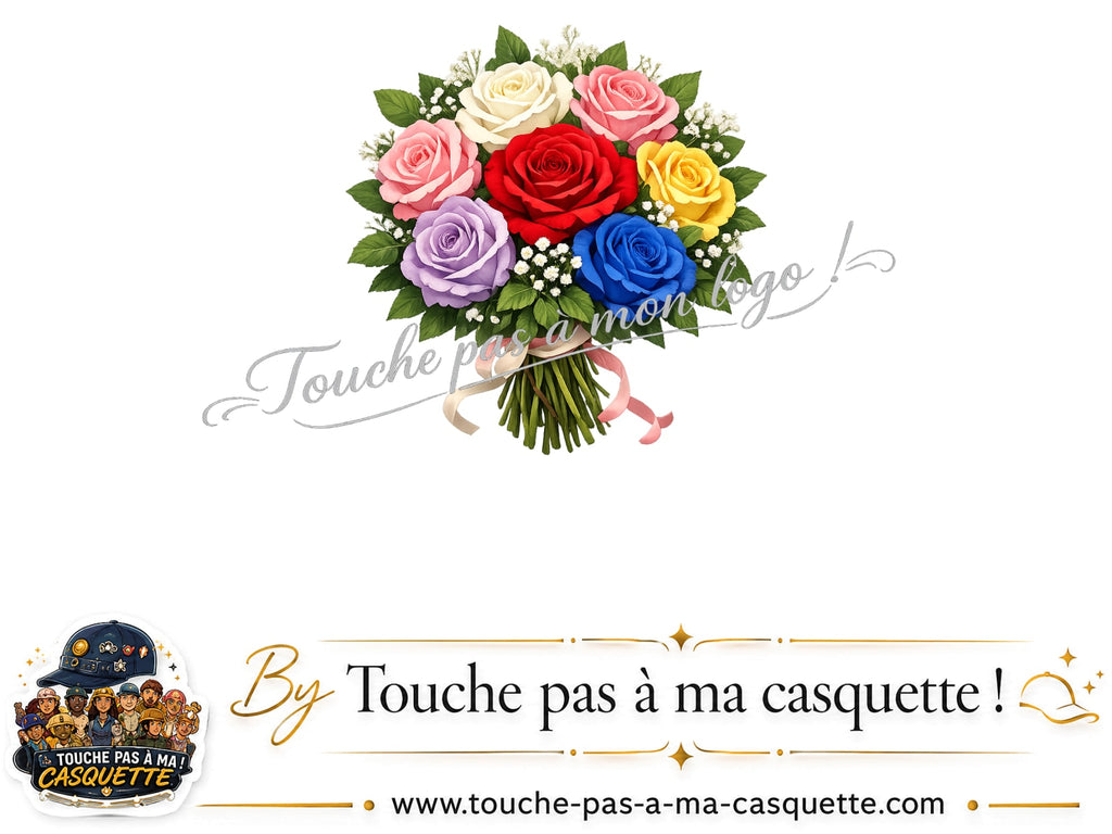 Détail du motif Bouquet de roses multicolores présenté sur la casquette