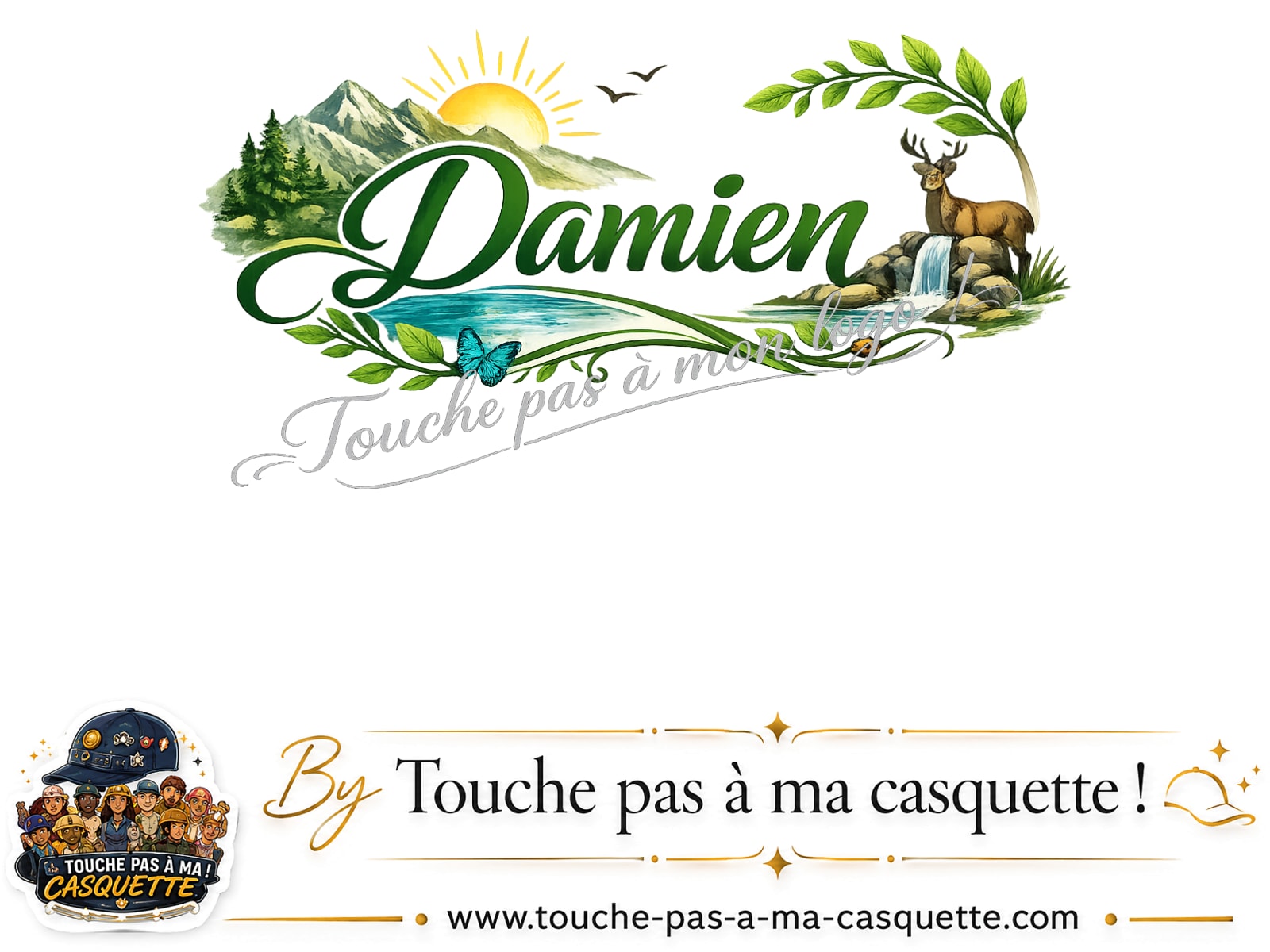 Détail du motif Prénom Damien nature et cerf présenté sur la casquette