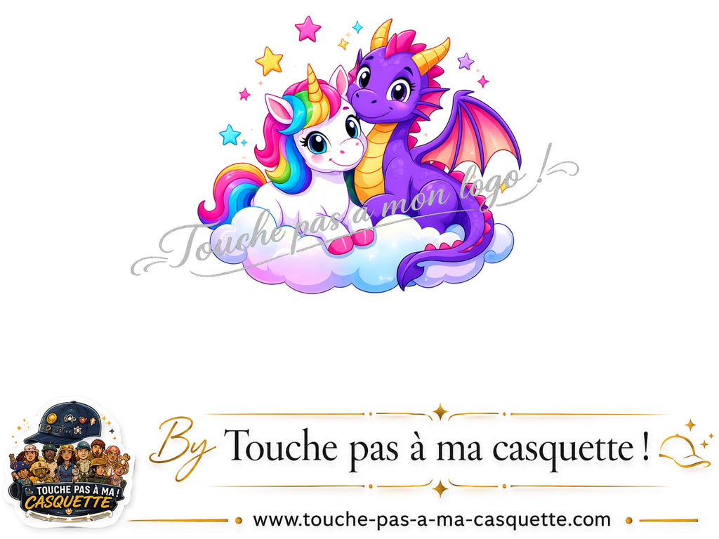 Motif Licorne et bébé dragon utilisé sur la casquette