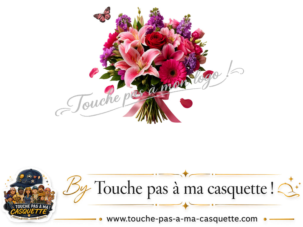 Détail du motif Bouquet de lys et roses avec papillon présenté sur la casquette