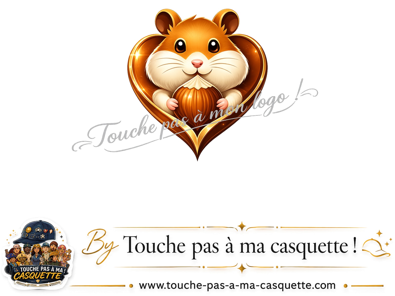 Détail du motif Hamster au gland dans un cœur présenté sur la casquette