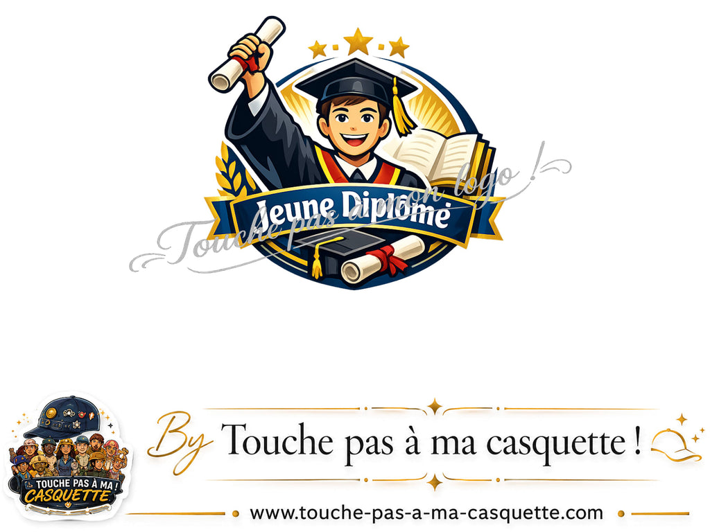 Détail du motif Jeune Diplômé présenté sur la casquette