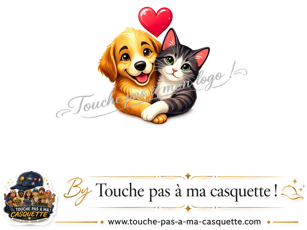 Détail du motif Chien et chat complices présenté sur la casquette