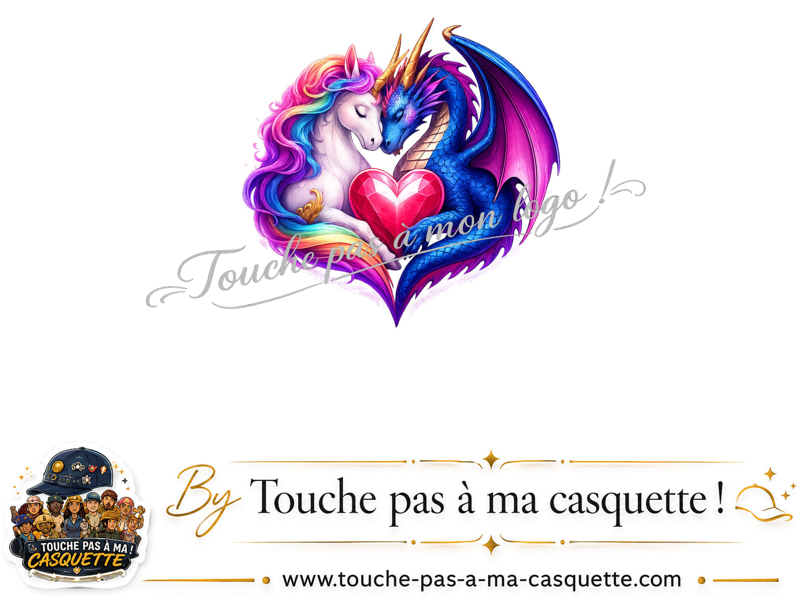 Motif Licorne et dragon cœur utilisé sur la casquette