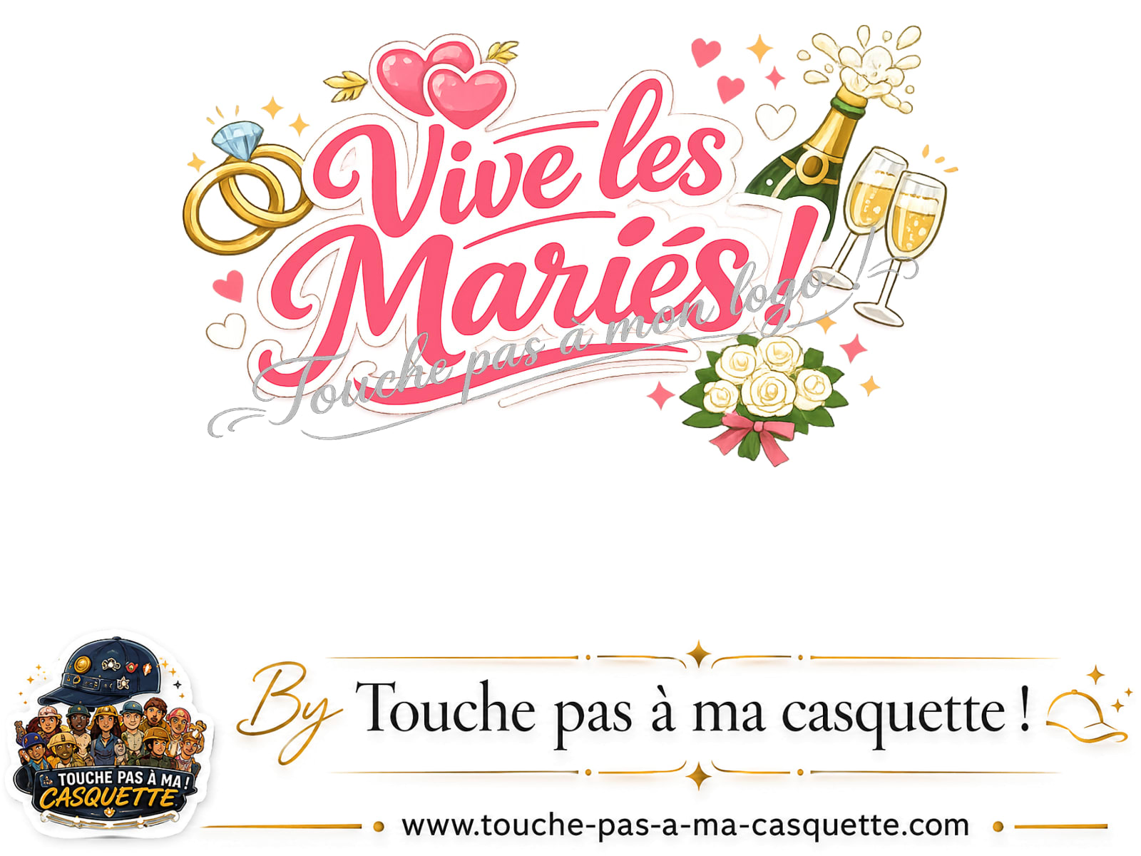 Détail du motif Vive les Mariés présenté sur la casquette