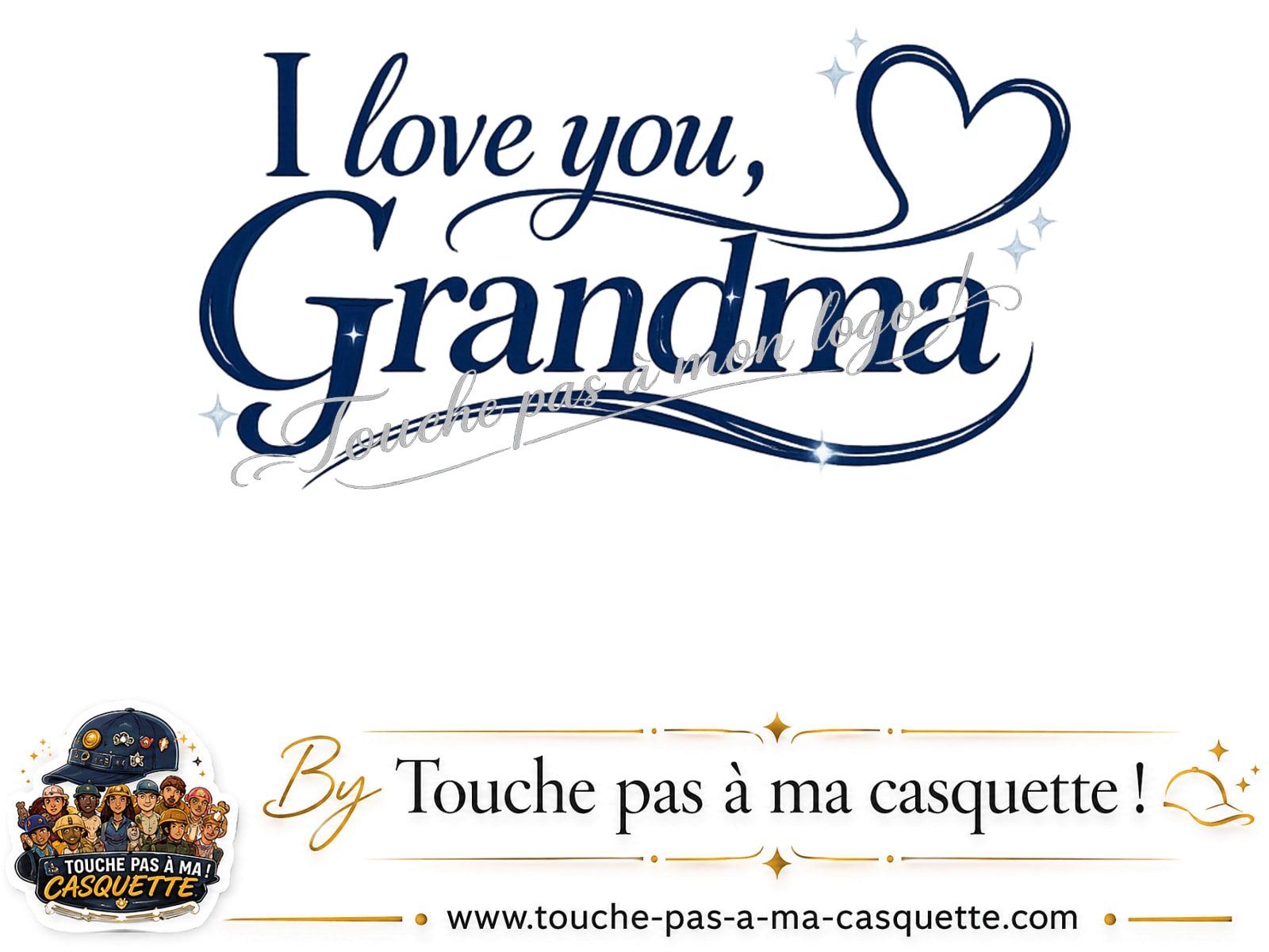 Détail du motif I Love You Grandma présenté sur la casquette