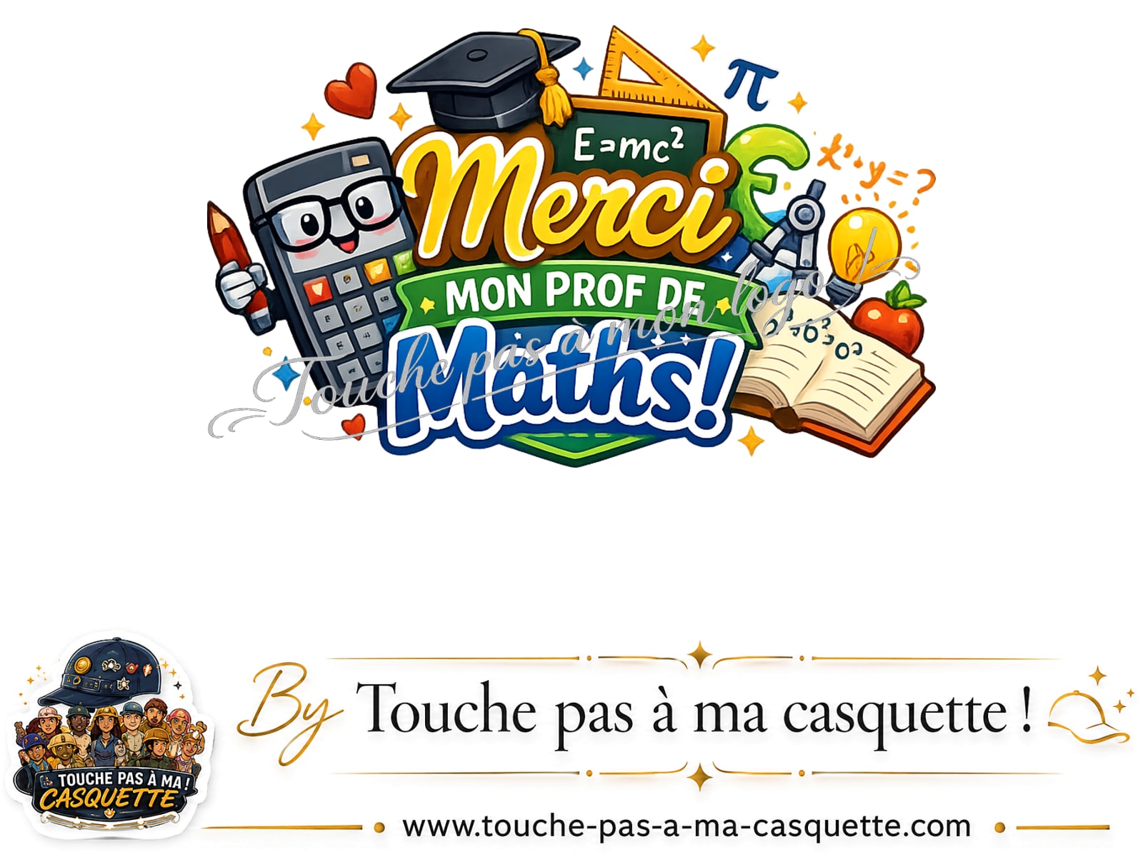 Détail du motif Merci mon prof de maths présenté sur la casquette