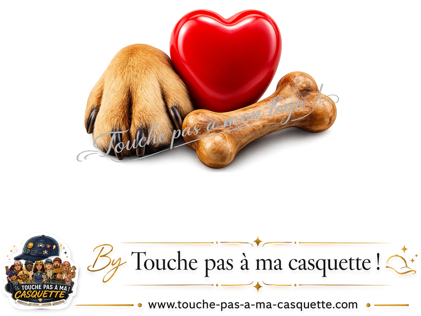 Motif Patte de chien et cœur utilisé sur la casquette