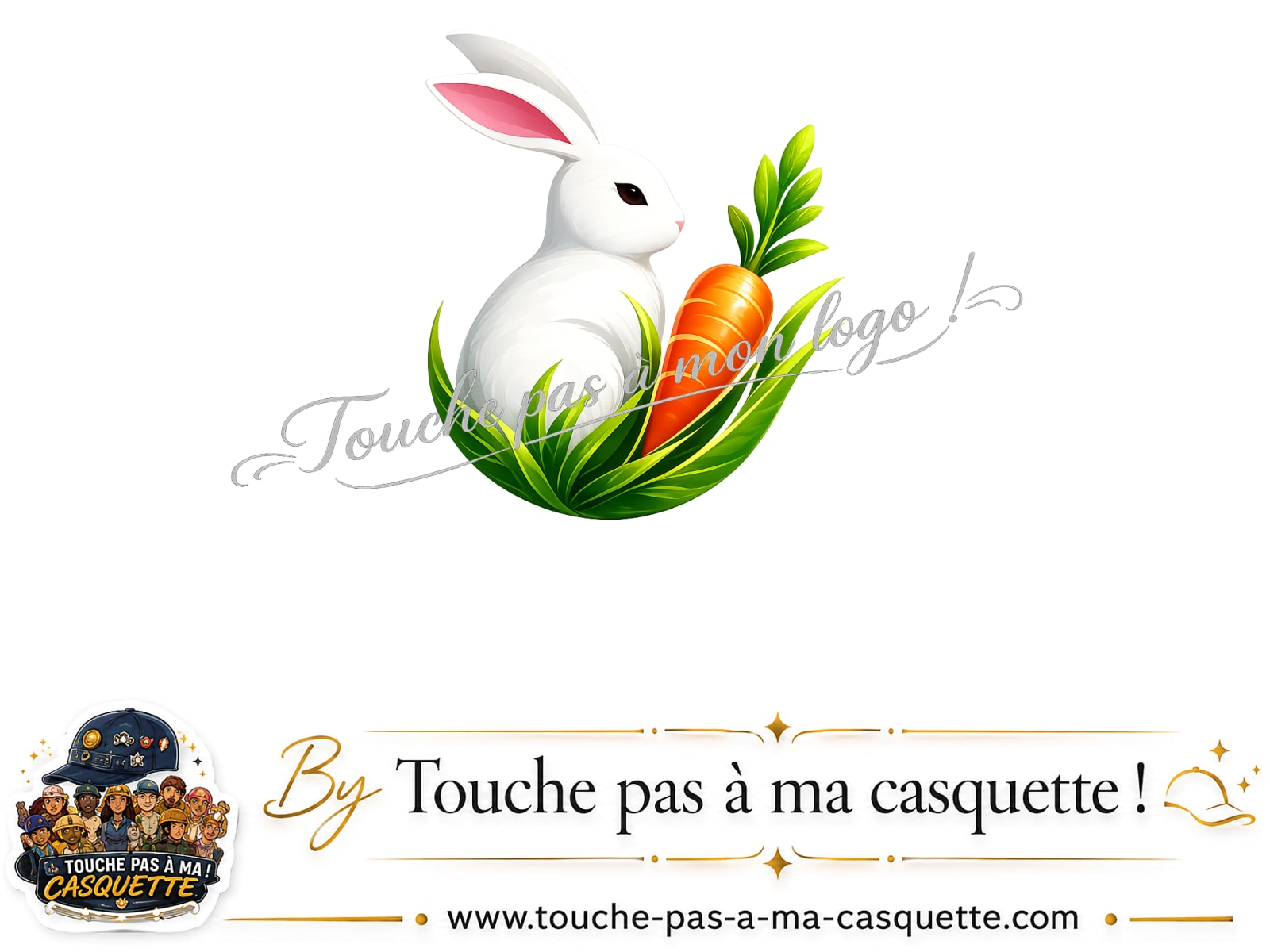 Motif Lapin blanc avec carotte utilisé sur la casquette