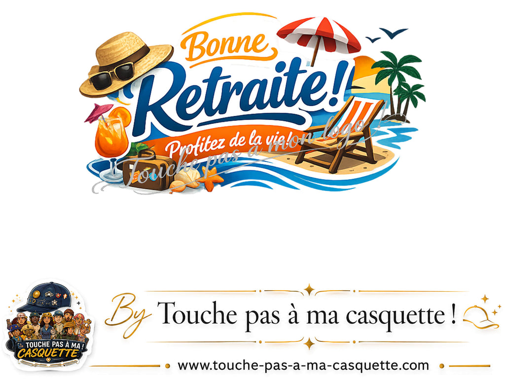 Détail du motif Bonne retraite au bord de la mer présenté sur la casquette
