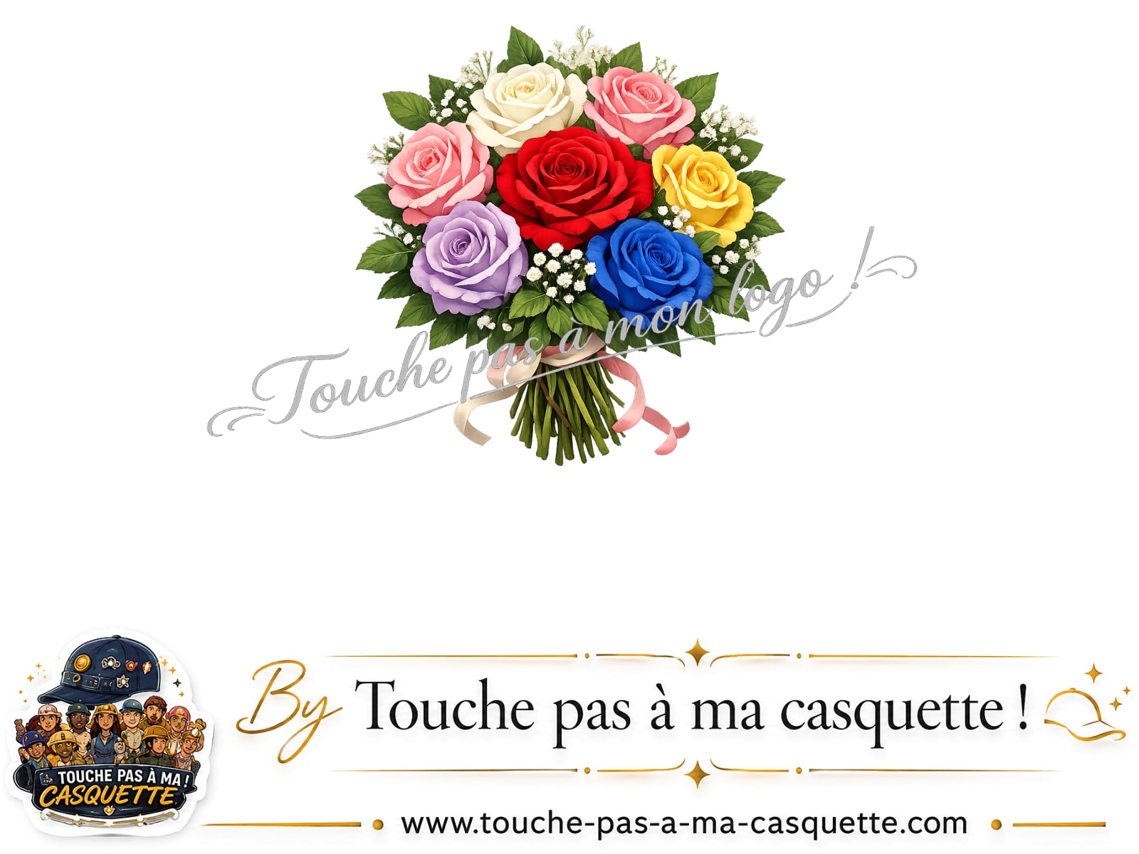 Détail du motif Bouquet de roses multicolores présenté sur la casquette