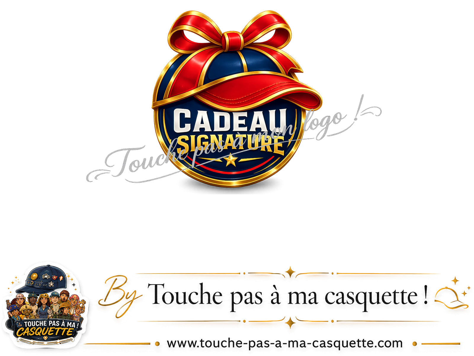 Détail du motif Cadeau Signature avec casquette présenté sur la casquette