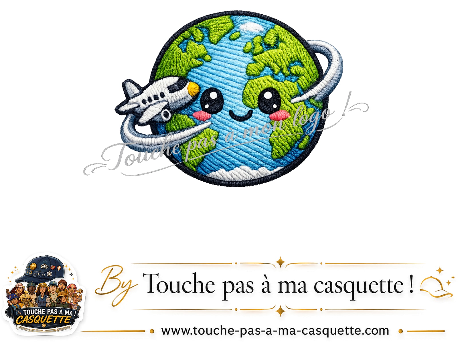 Logo Monde kawaii avion pour casquette Beige foncé délavé