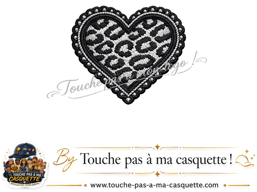 Logo Cœur léopard perles pour casquette Noir délavé