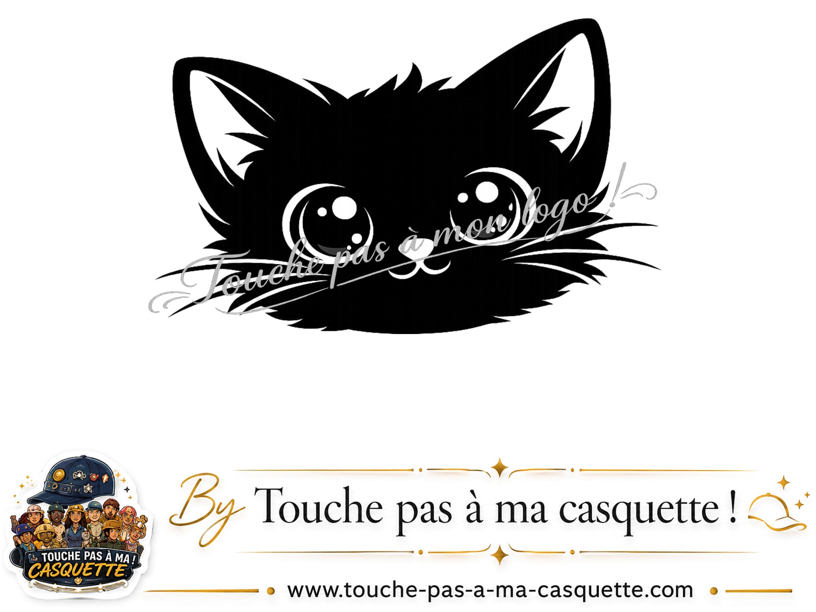 Logo logo2 / motif Chat noir yeux ronds utilisé sur la casquette 5 cm